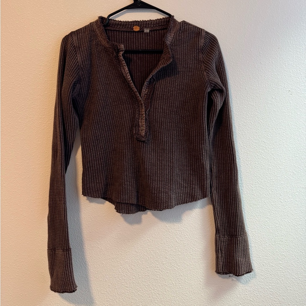 Free people crop waffle knit thermal top
